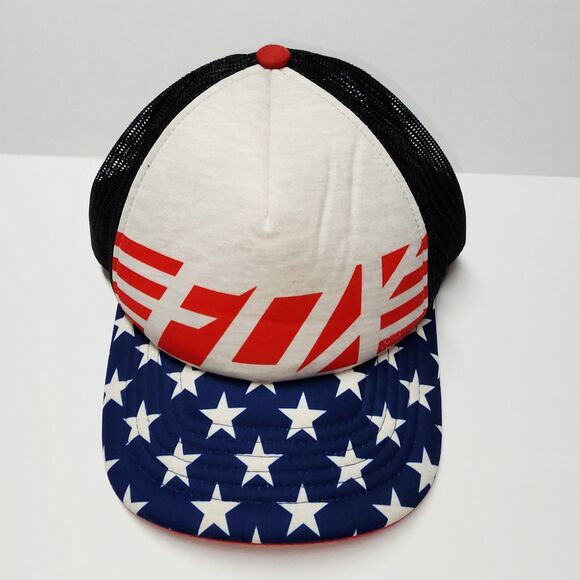 Genuine Fox Racing Hat USA Flag Print Trucker Mesh Snap Hat Cap OSFA EUC - Picture 2 of 7